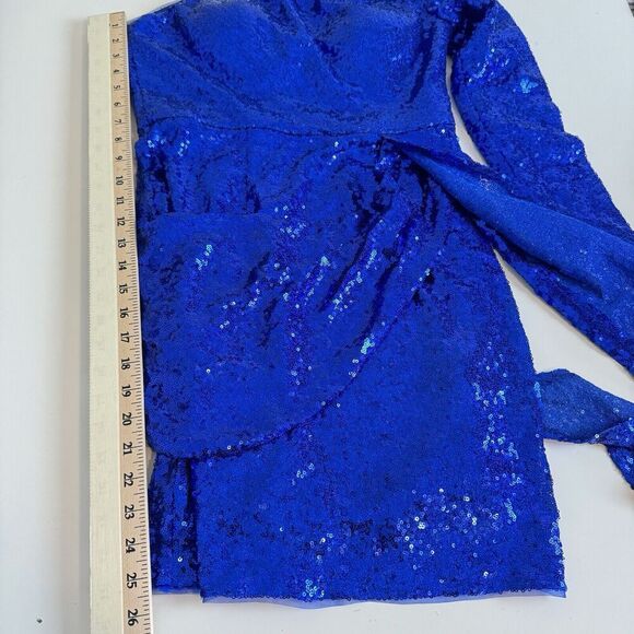 LUSSO Australia Womens Royal Blue One Shoulder Asymmetrical Sequin Mini Dress 6 - Picture 12 of 16